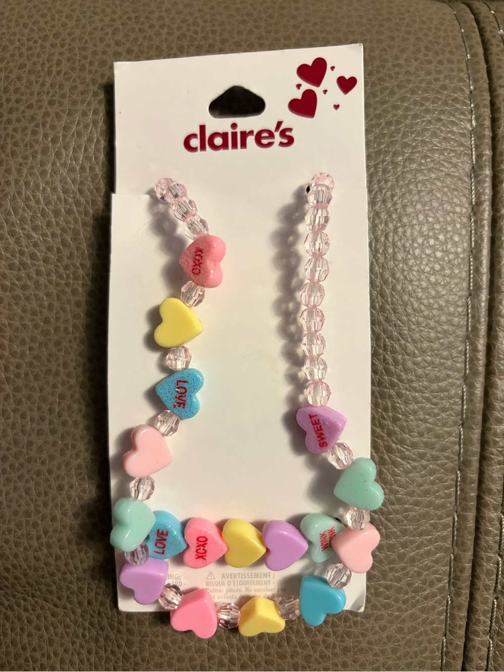 claire's Pastel Heart Bead Necklace - Pink, Blue, Yellow, Lavender